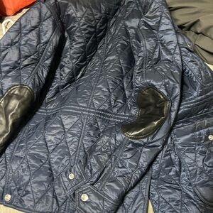 Burberry Men's Navy Quilted Jacket with Black Patches